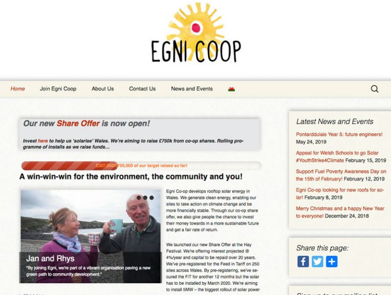 Egni.coop website screengrab of front page